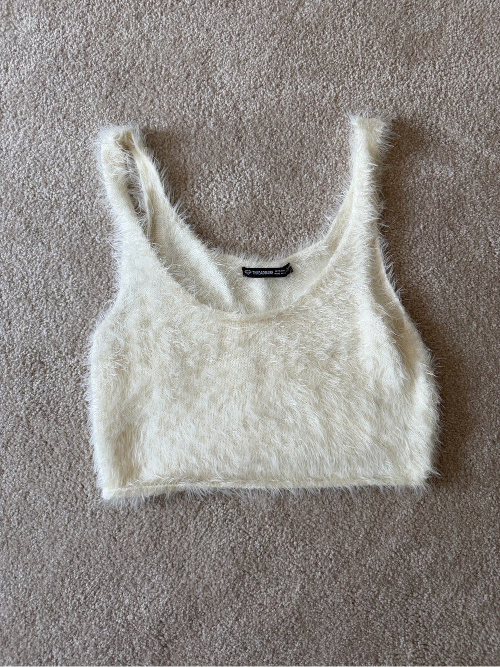 Fuzzy Cream Cropped Tank Top
